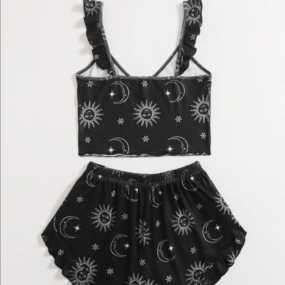 Sun & Moon Ruffle Crop Top & Shorts Pajama 2 Pc - Picture 2 of 7